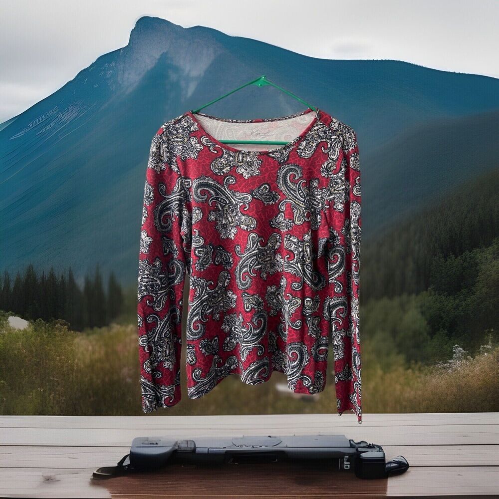 Kim Rogers T-shirt Womens Medium Red Paisley Pure Cotton Capsule Casual Basic